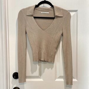 Abercrombie & Fitch Elevated Ribbed Knit Polo Sweater - Beige